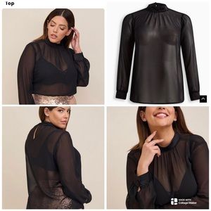 NWT Chiffon With Satin Trim Turtleneck Top Size 2x and 3x